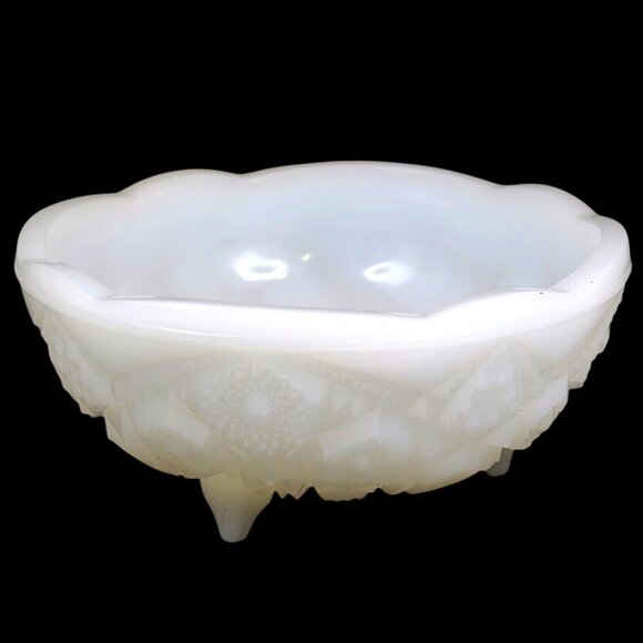 Mckee Other - McKee Toltec Milk Glass 7" 3-Toed Footed Bowl Vintage Decorative Tableware
